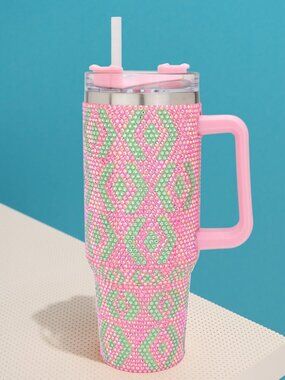 Bling Studded Abstract Patterned 40oz Stainless Steel Tumbler